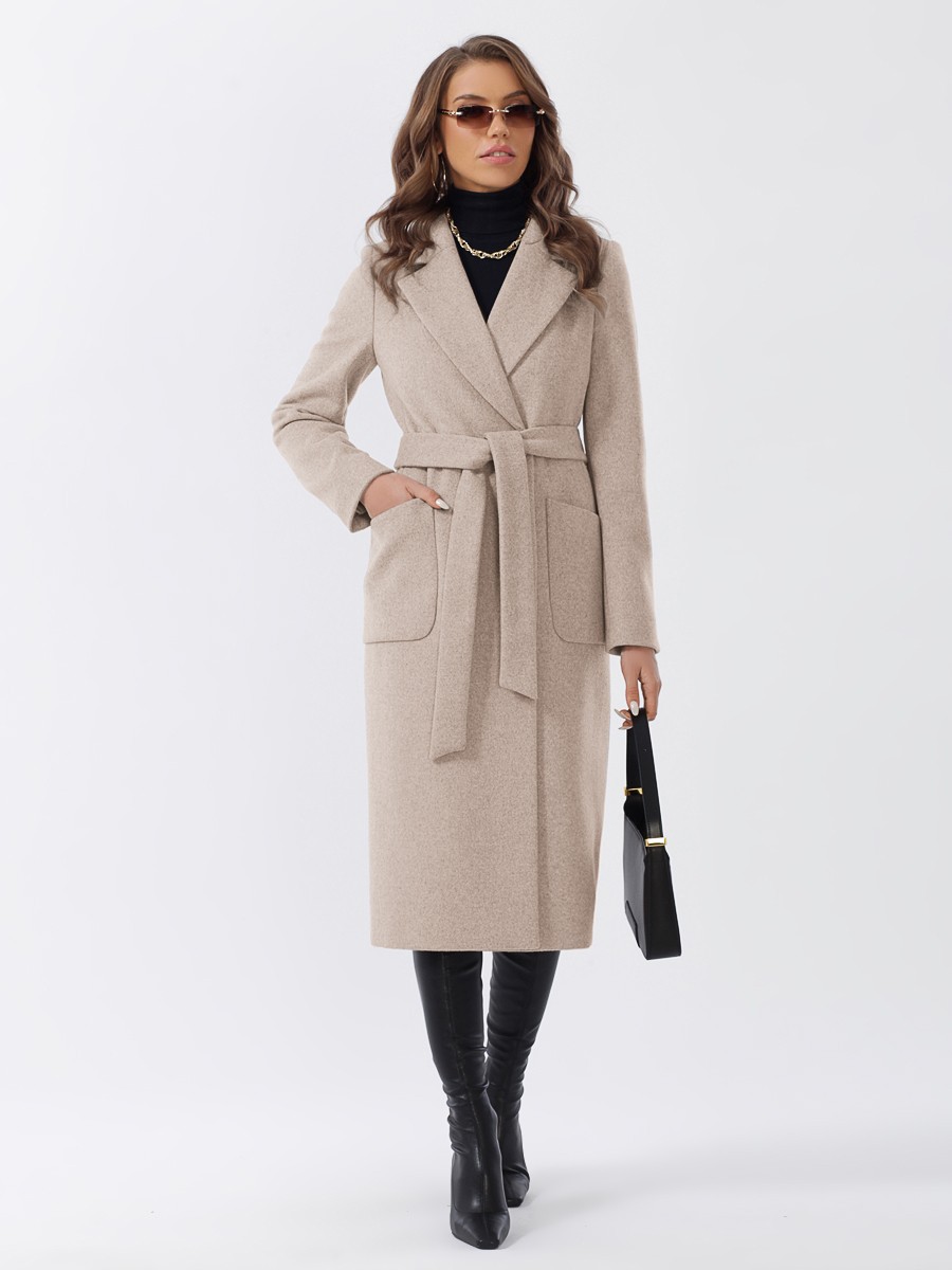 Женское пальто-халат  с накладными карманами